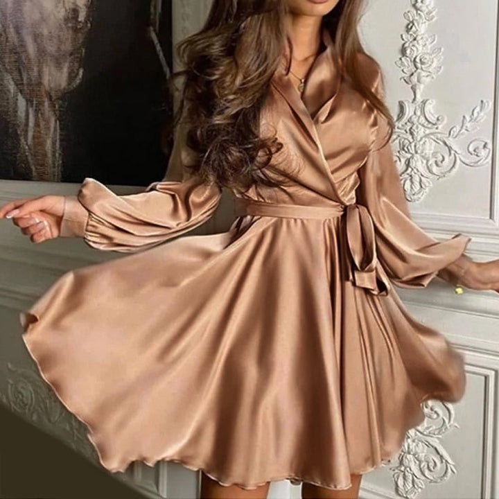 Elegant women's wrap mini cocktail party dress, perfect for special occasions & evening wear.