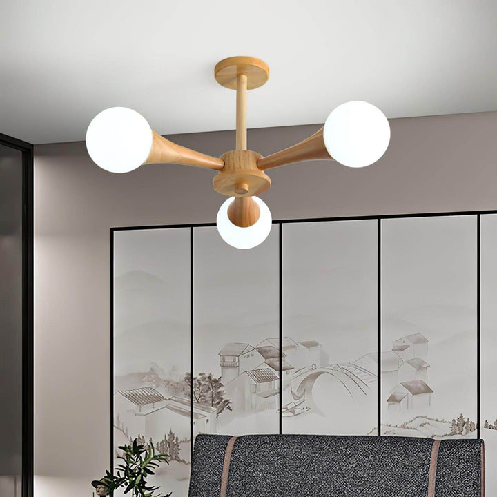 Elegant wooden chandelier, perfect for dining room lighting.