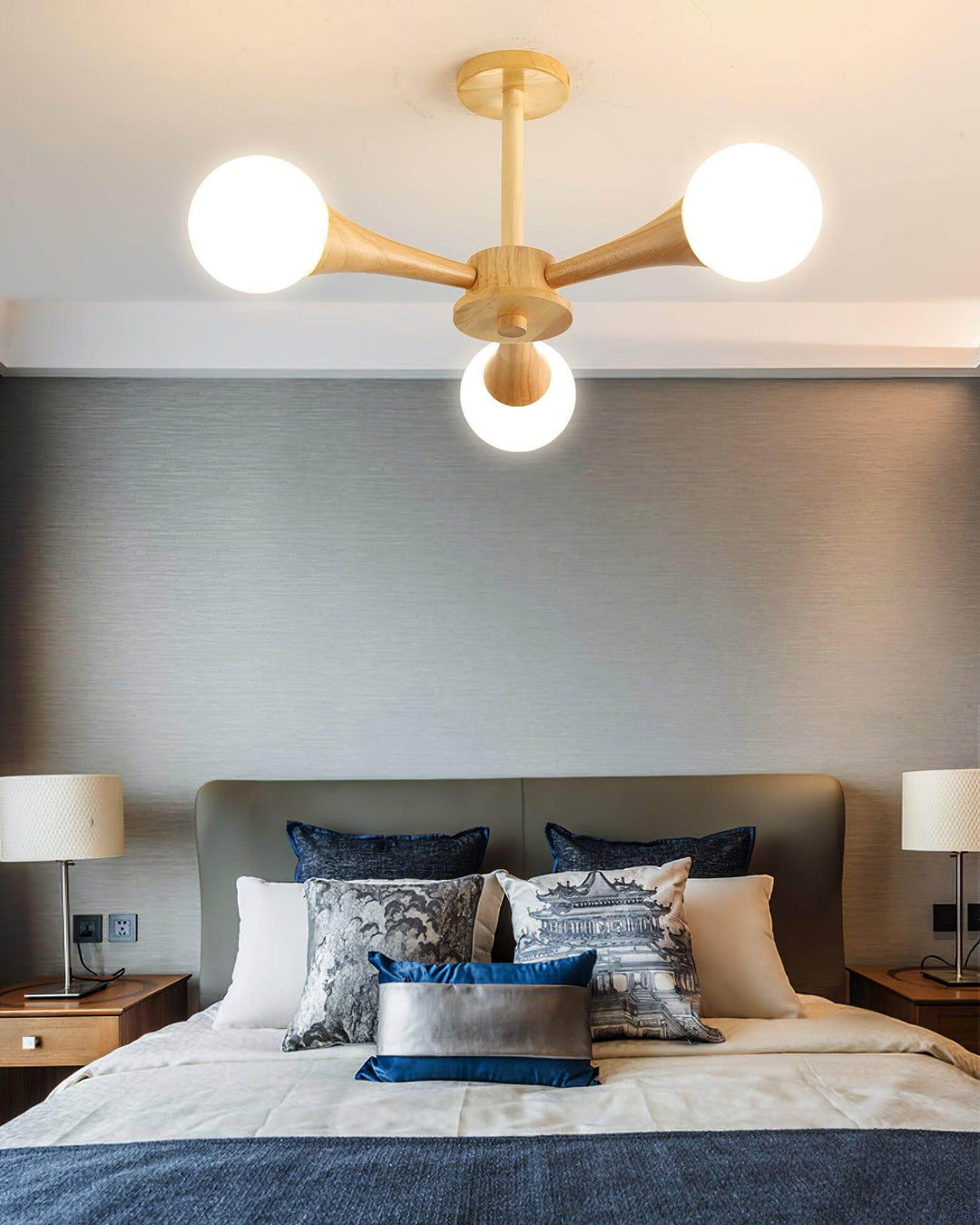Ambient wooden ceiling light, perfect for cozy living spaces.