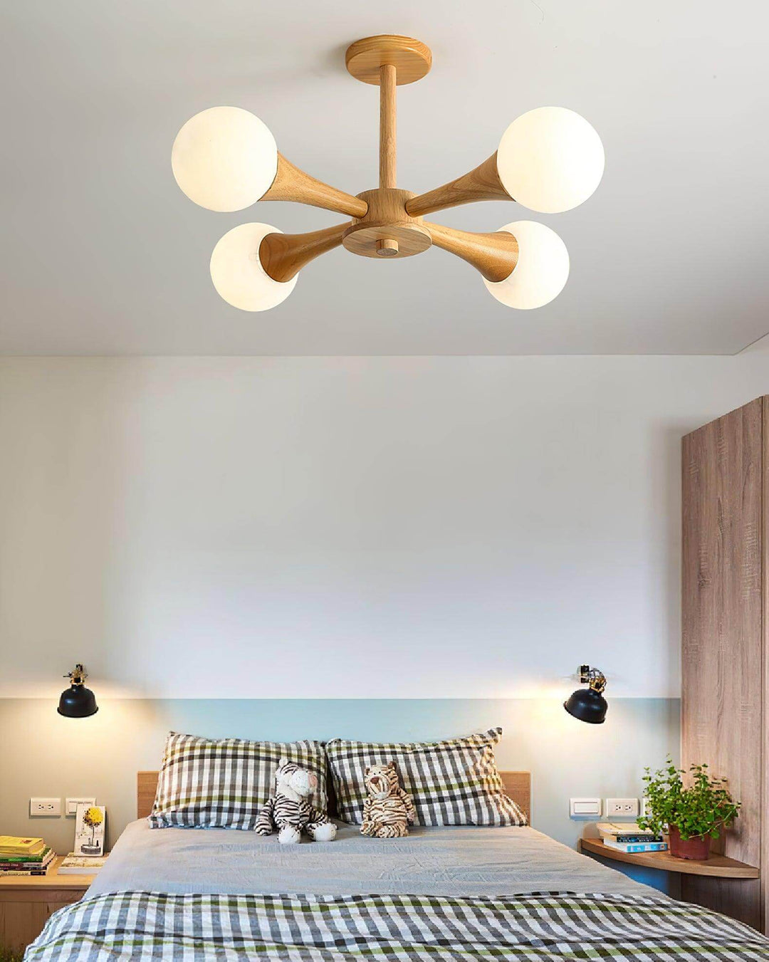 Rustic wooden chandelier, ideal for a warm dining experience.