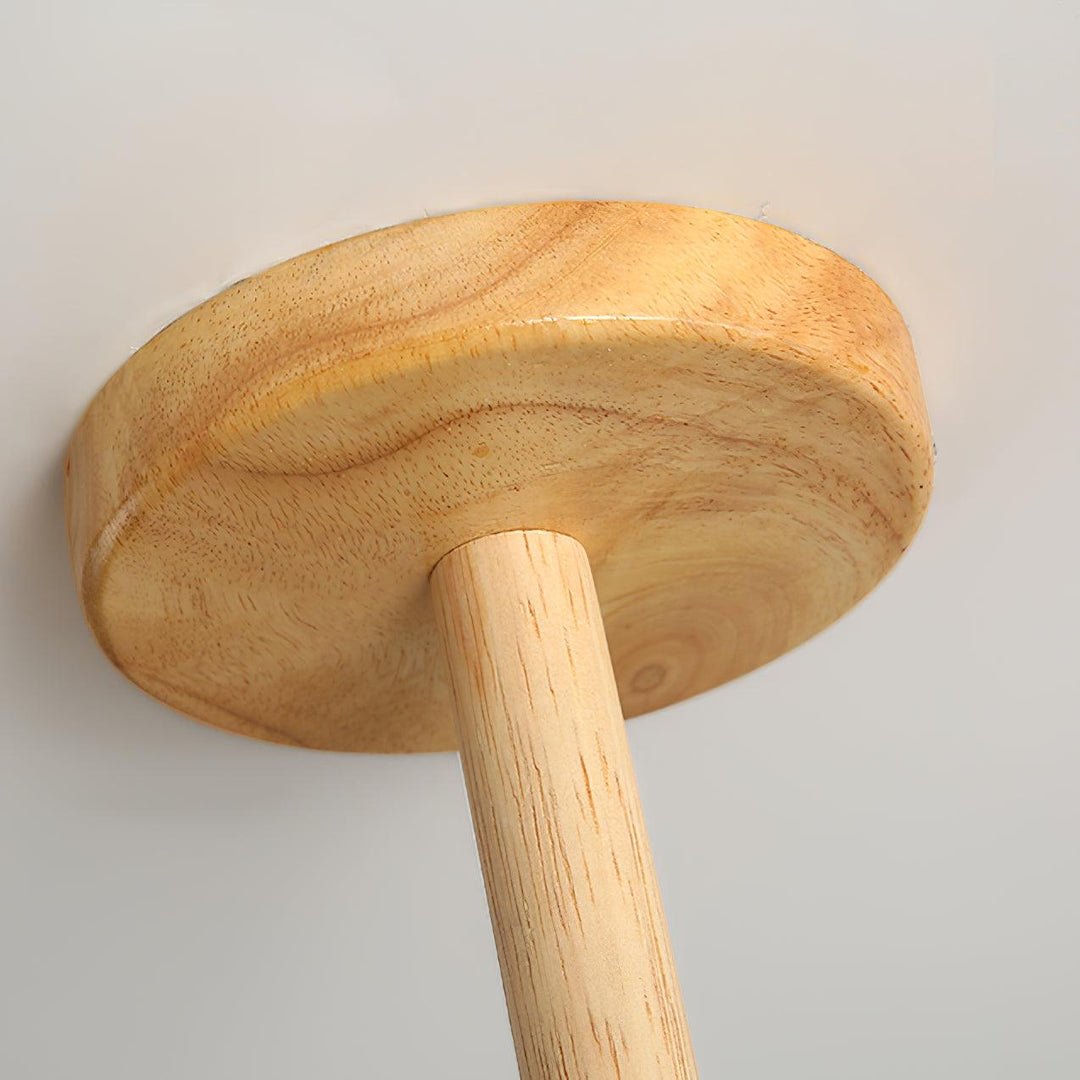 Modern wood and glass chandelier, contemporary farmhouse look.