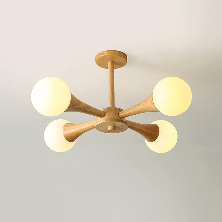 Wood and white chandelier, perfect for bright interiors.