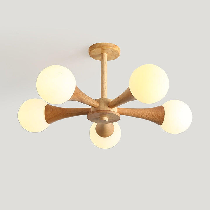 Sophisticated wooden chandelier for living room, ambient glow.