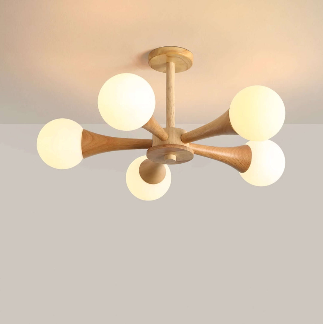 Rustic farmhouse wood chandelier with a classic appeal.