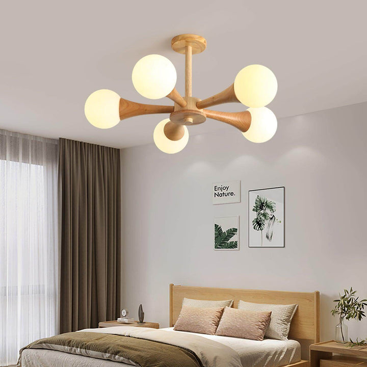 Decorative wooden ceiling chandelier, rustic home decor accent.