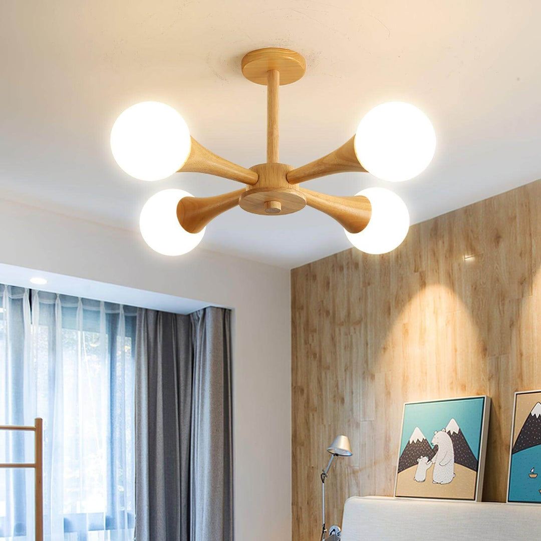 Timeless wooden chandelier, blends with various home styles.
