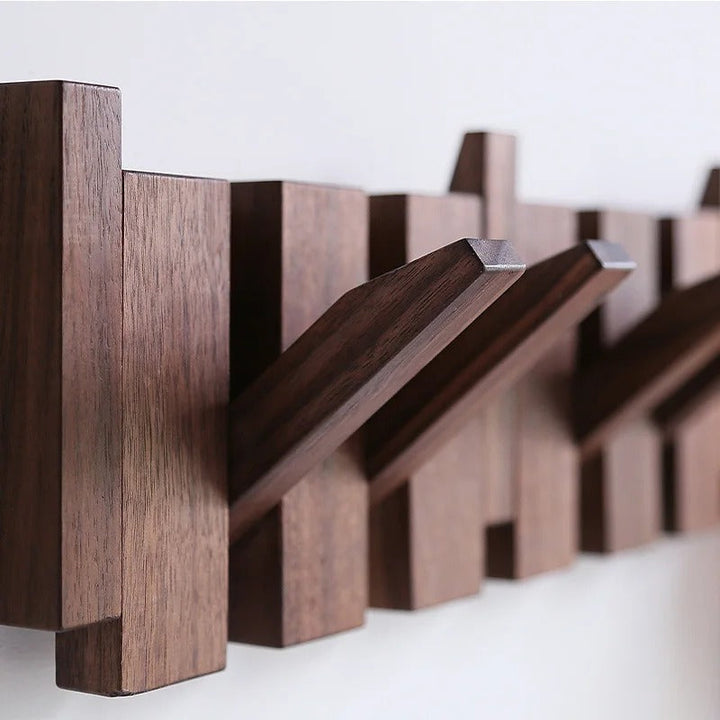 Wall mounted wooden piano coat rack, space-saving entryway organizer with hooks for coats, hats & bags.