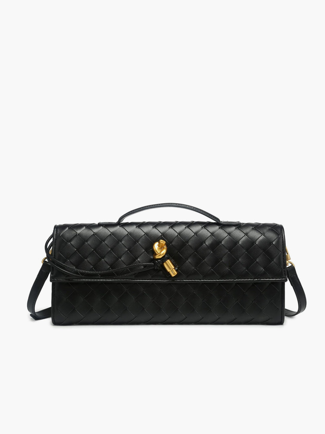 Elegant woven flap clutch handbag for women, perfect for evenings and special occasions.