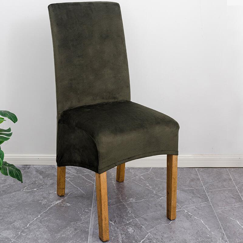 Elegant XL stretch velvet dining chair cover in camel, showcases plush velvet texture, ideal for home or events, fits armless