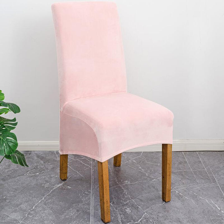 Elegant XL stretch velvet dining chair cover in camel, showcases plush velvet texture, ideal for home or events, fits armless