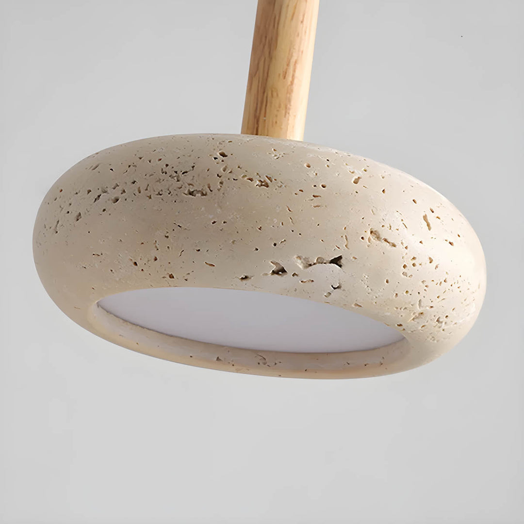 "Elegant yellow travertine pendant light with LED, natural stone texture, perfect for modern interior decor lighting."