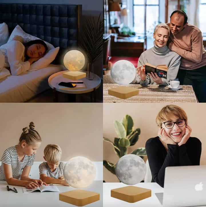 Elegant floating moon lamp, LunaFloat, adding a celestial touch and warm ambient light to any room's decor.
