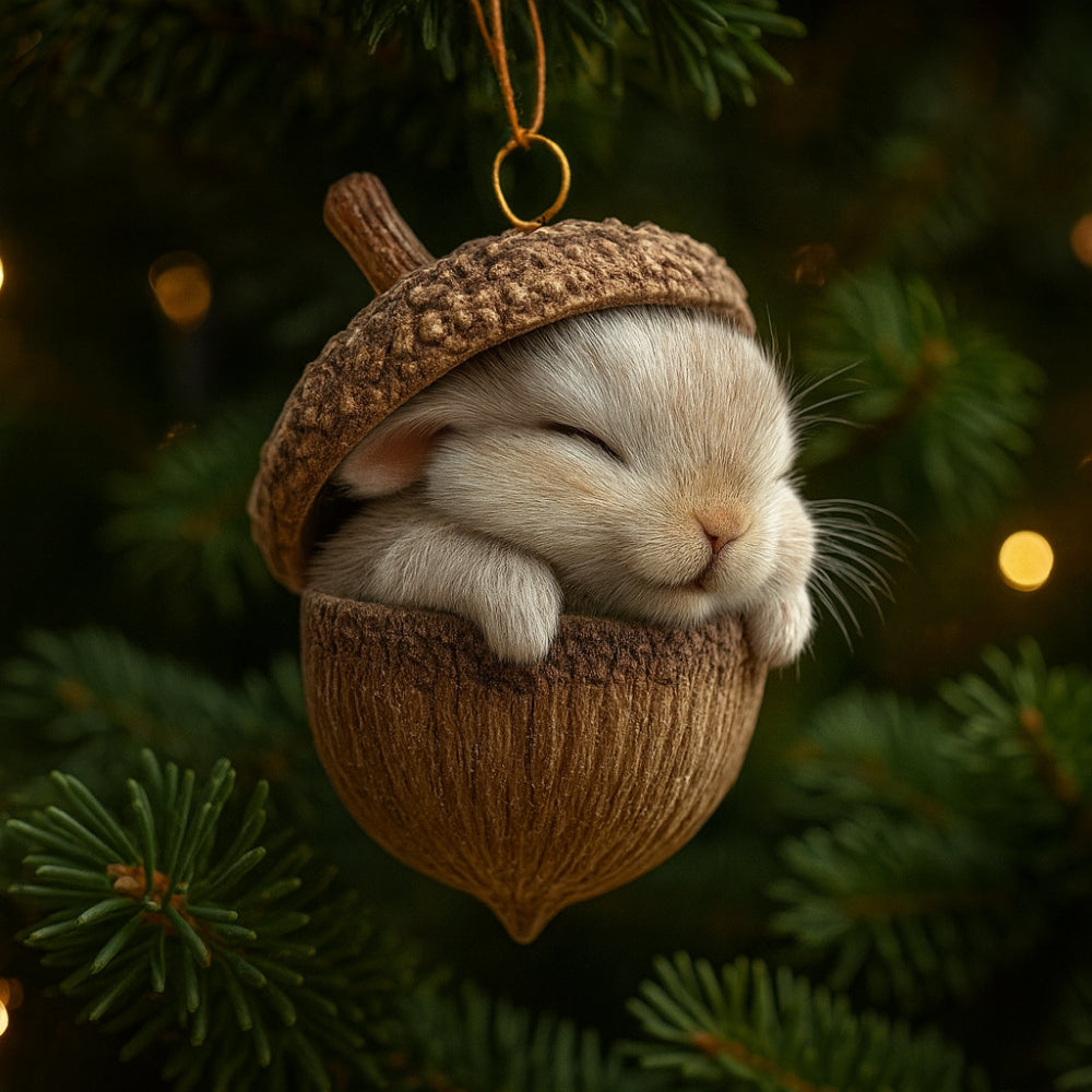 Rustic woodland animal acorn Christmas tree ornament, festive holiday decor.
