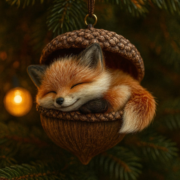 Charming woodland animal acorn ornament, ideal for Christmas tree decor.