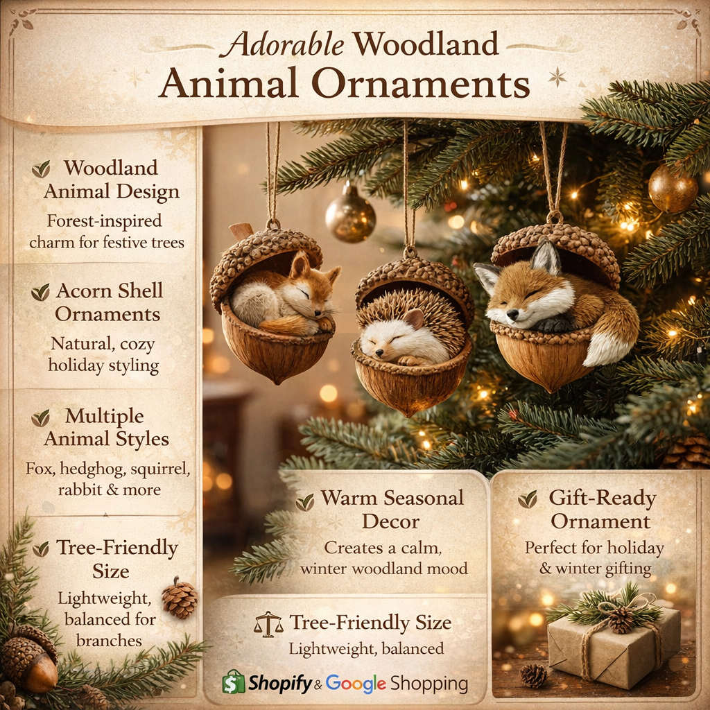 Holiday woodland creature in acorn ornament, enchanting Christmas tree decor.