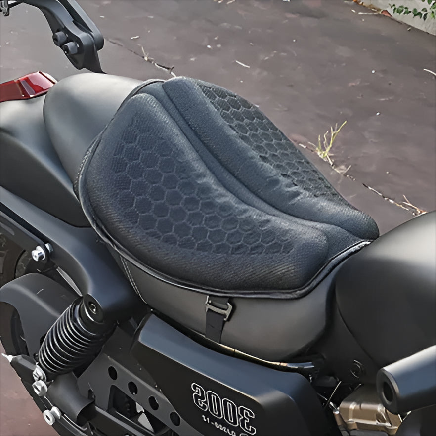 EnduroComfort Motorcycle Gel Seat Pad for extended touring. Features shock absorption, breathable, and anti-slip comfort.