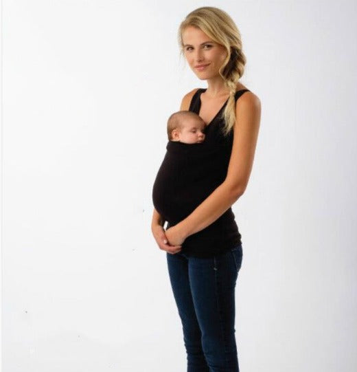 Close-up of comfortable fabric and ergonomic design of the CarryEase baby sling for parents.