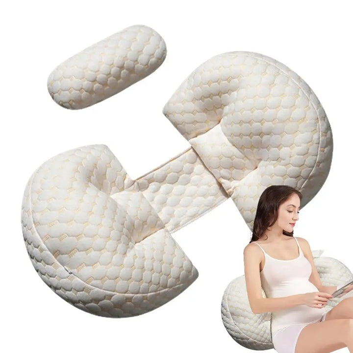 Ergonomic pregnancy pillow offering full-body support for restful sleep, featuring a contoured design for comfort and alignme