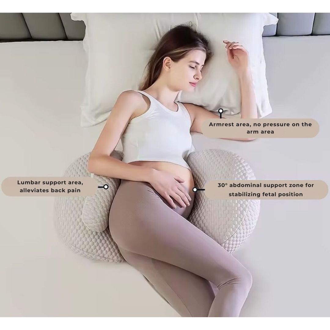 Ergonomic pregnancy pillow offering full-body support for restful sleep, featuring a contoured design for comfort and alignme