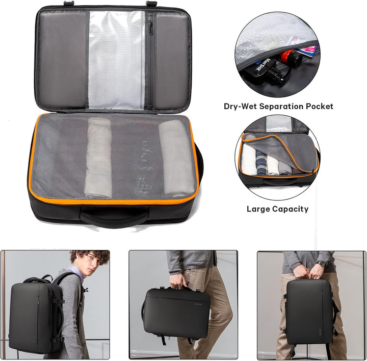Durable, waterproof travel backpack with adjustable shoulder straps and sternum strap.