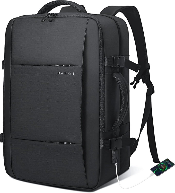 Carry-on compliant waterproof travel backpack, fitting airline requirements for overhead bins.