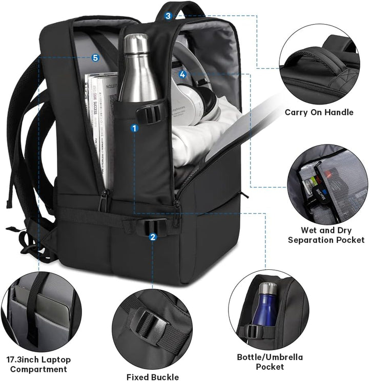 Spacious main compartment of waterproof travel backpack, ready for clothes & gear.