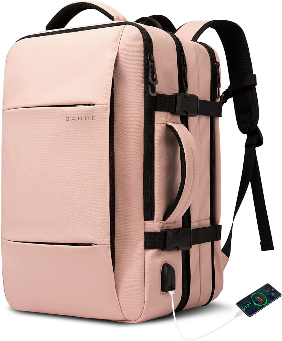 Expandable travel backpack with multiple compartments for organized packing & easy access.