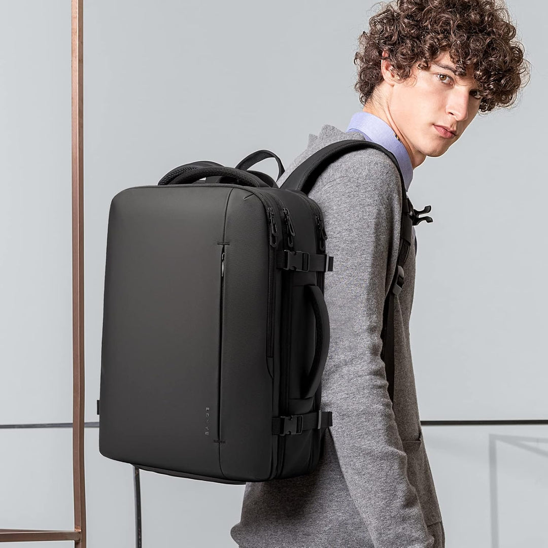 Expandable waterproof carry-on for men, featuring a robust design for frequent travel.