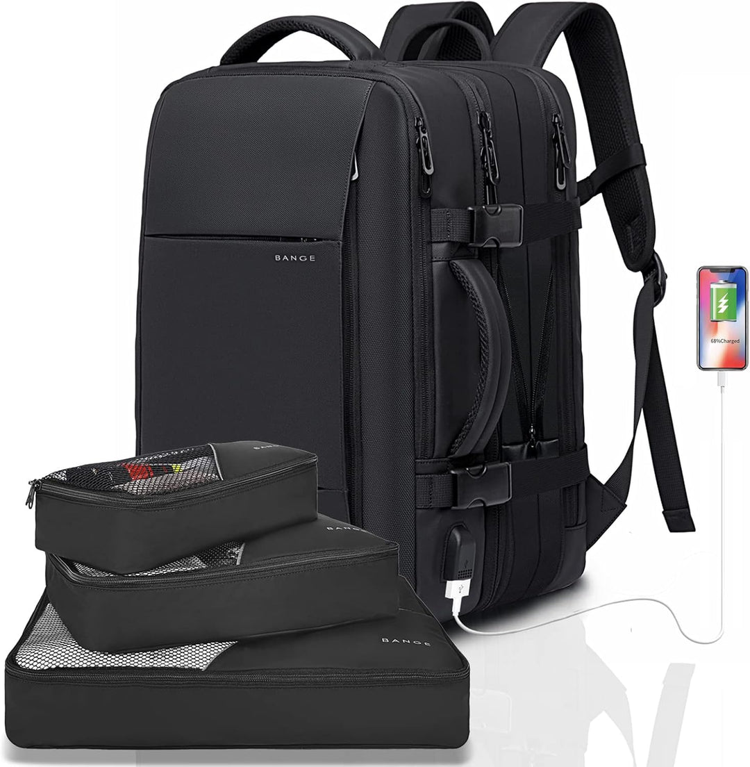 Front zipper pocket on anti-theft travel backpack, for quick access to essentials.