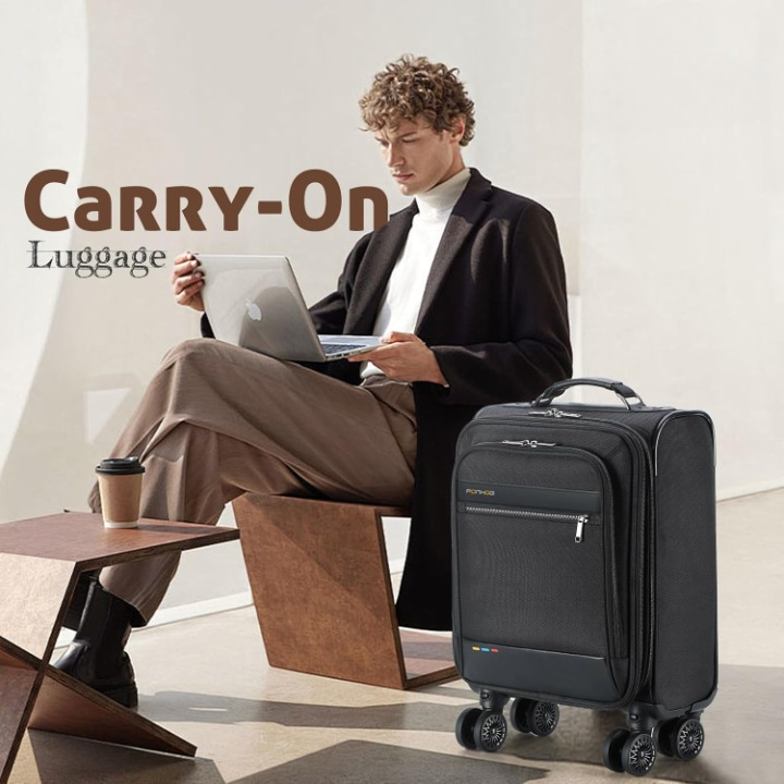 Compact underseat carry-on with spinner wheels, expandable storage, and padded laptop section.