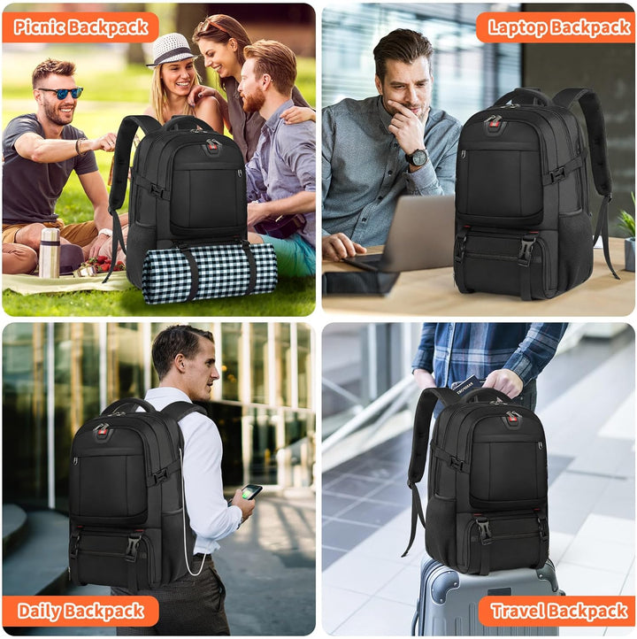Black anti-theft extra-large laptop backpack with durable material, ideal for travel, school, or daily commuting.