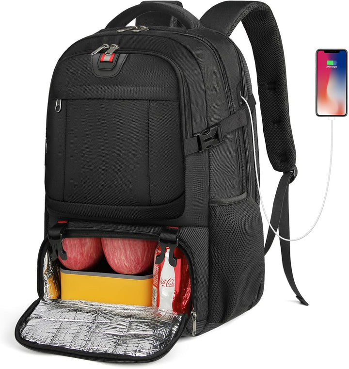 Extra-large laptop & lunch travel backpack, unisex, with USB charging. Perfect for school, work, or long trips.