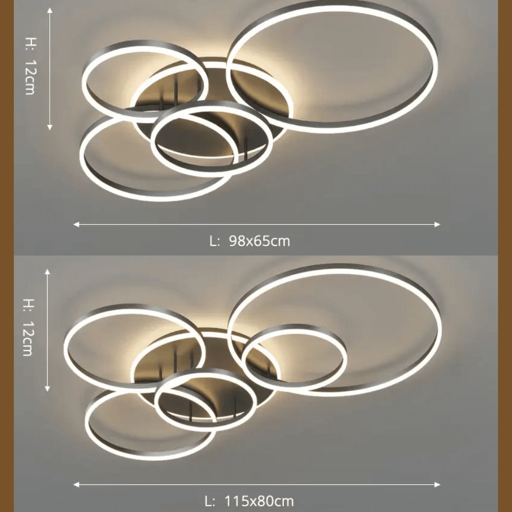 Dimmable LED Ceiling Light, Modern Black 5 Ring