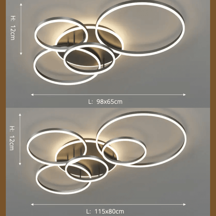 Dimmable LED Ceiling Light, Modern Black 5 Ring