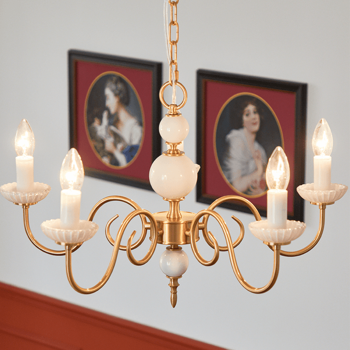 Retro Cream Glass Chandelier 3/5 Lamps