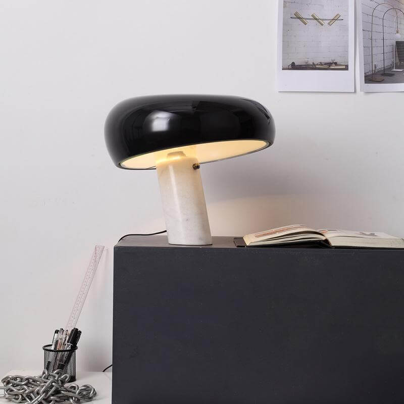 Carrara Marble Table Lamp with Glazed Metal Reflector