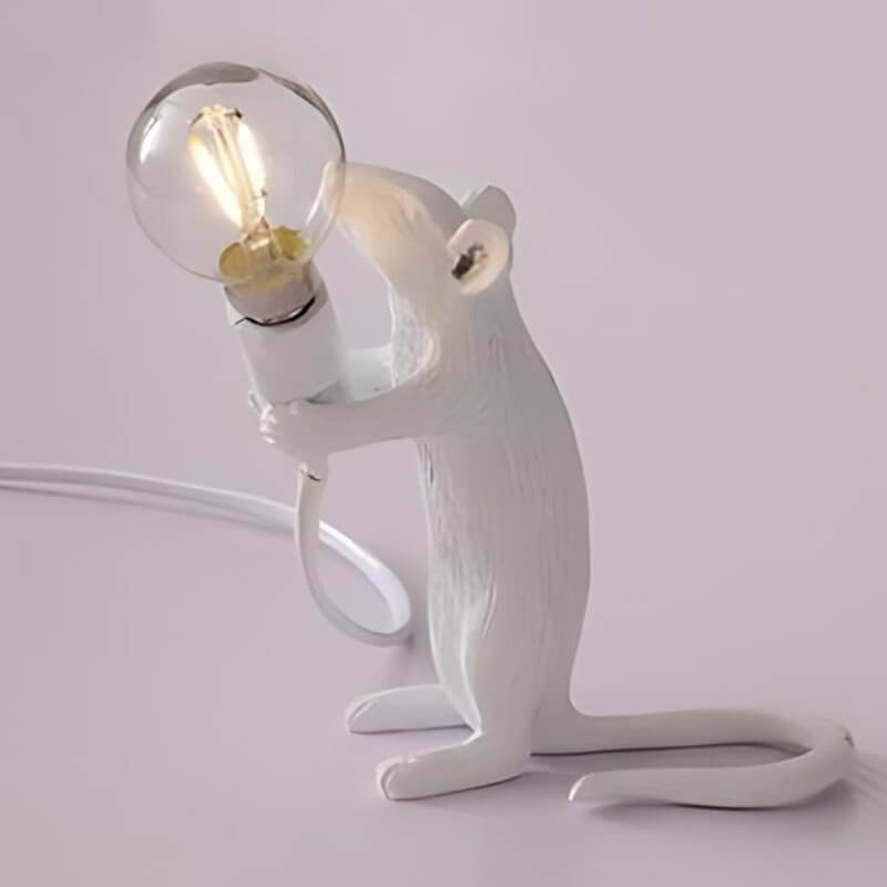 Resin Mouse Table Lamp with LED Bulb - White & Gold
