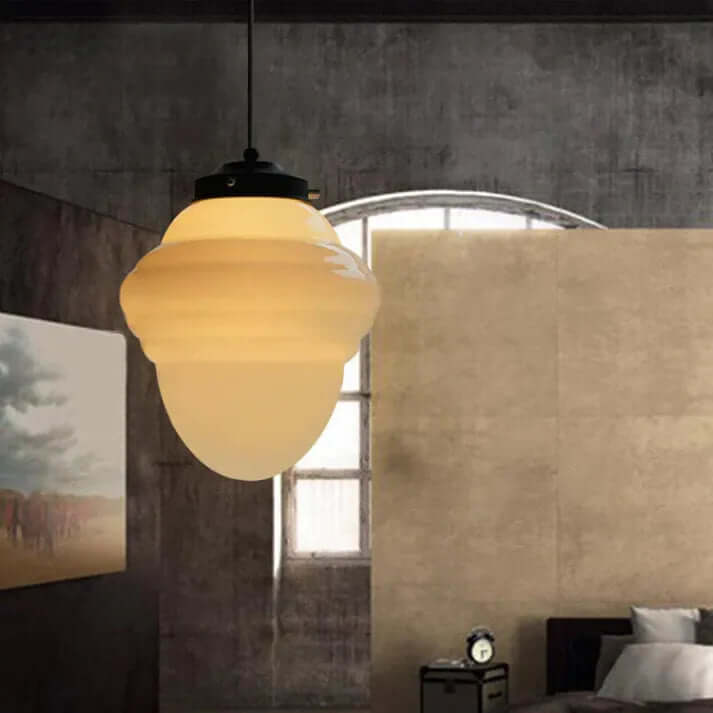 White Milk Glass Geometric Jar Pendant Light