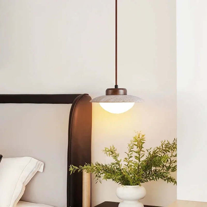 Vintage Walnut & Stone Pendant Light with LED