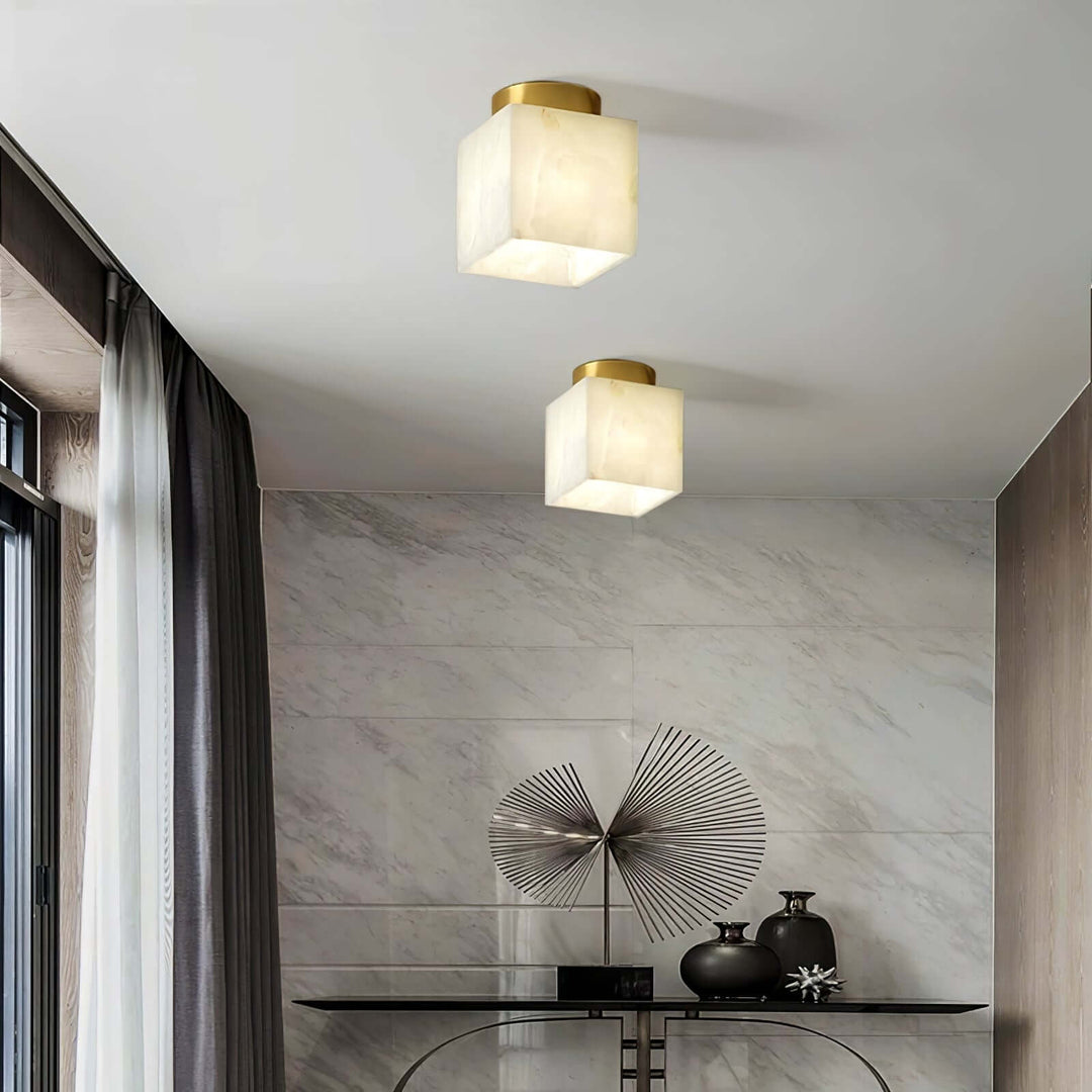 Alabaster Globe Ceiling Light with Brass Detailing