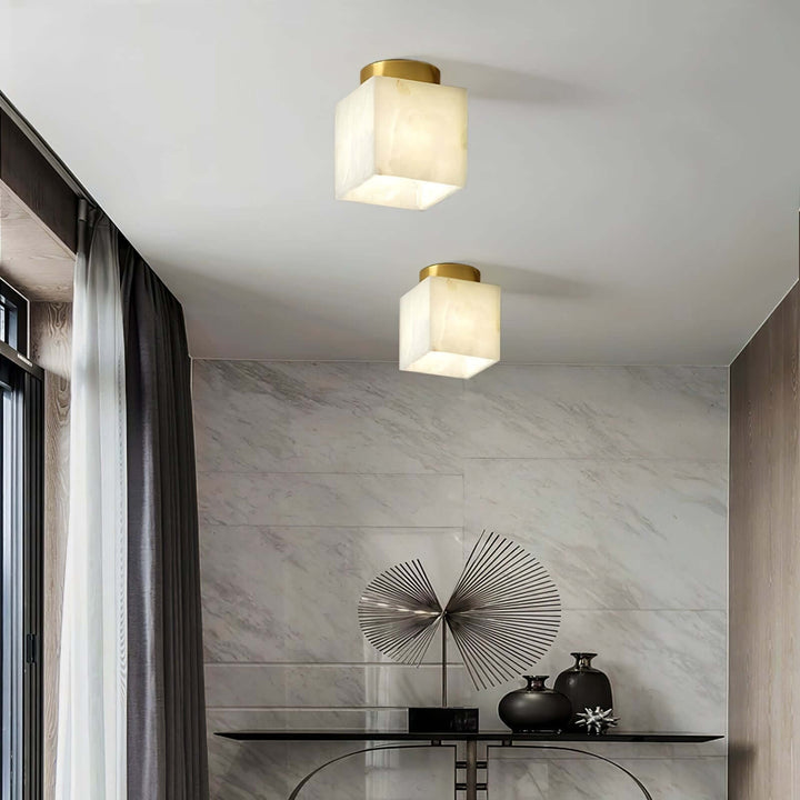 Alabaster Globe Ceiling Light with Brass Detailing