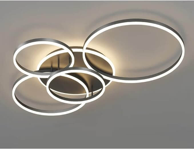 Dimmable LED Ceiling Light, Modern Black 5 Ring
