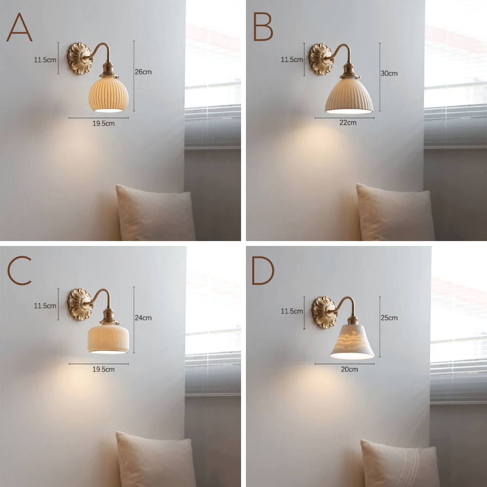 Ceramic & Brass Wall Sconce Light Fixture