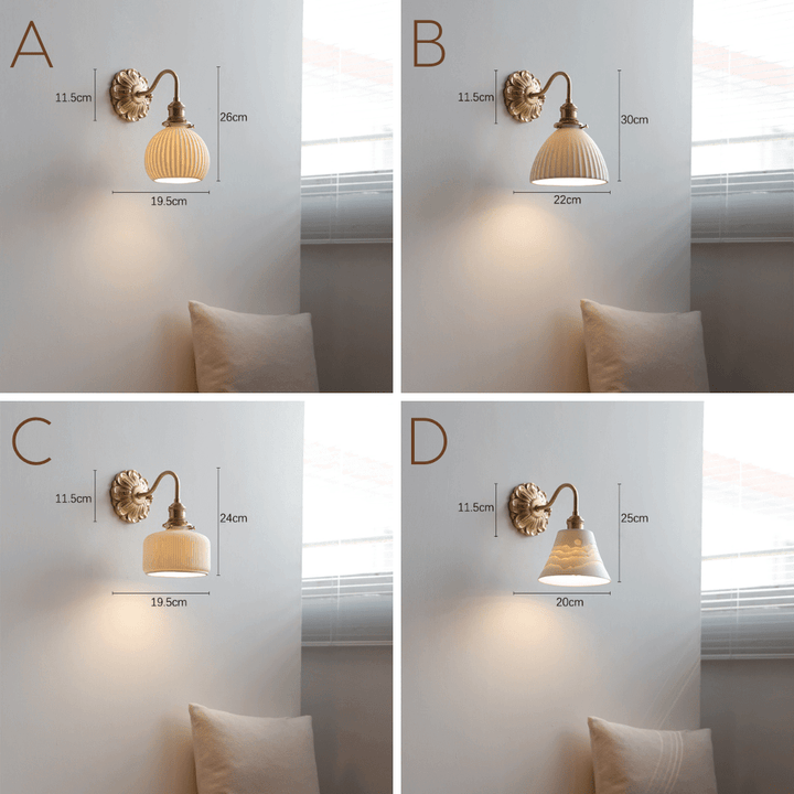 Ceramic & Brass Wall Sconce Light Fixture