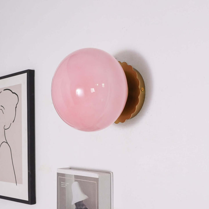 Pink Glass & Metal Sconce Light - 20cm