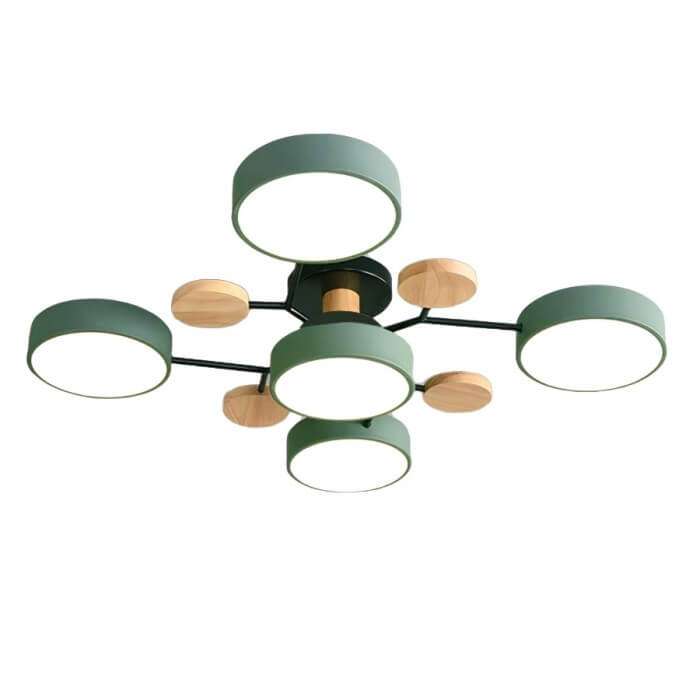 Modern Multi-Arm LED Ceiling Light with Wood Accents