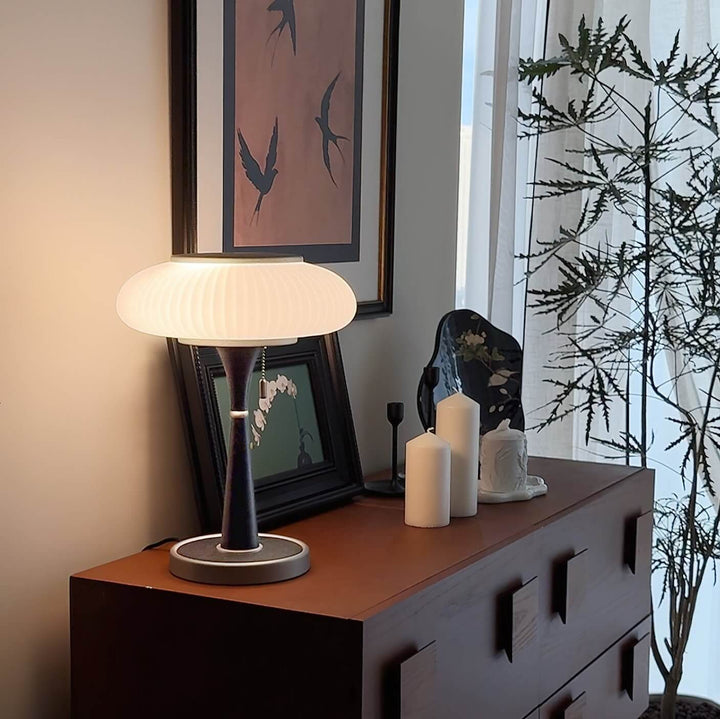 Elegant Mushroom Table Lamp with Wooden Base