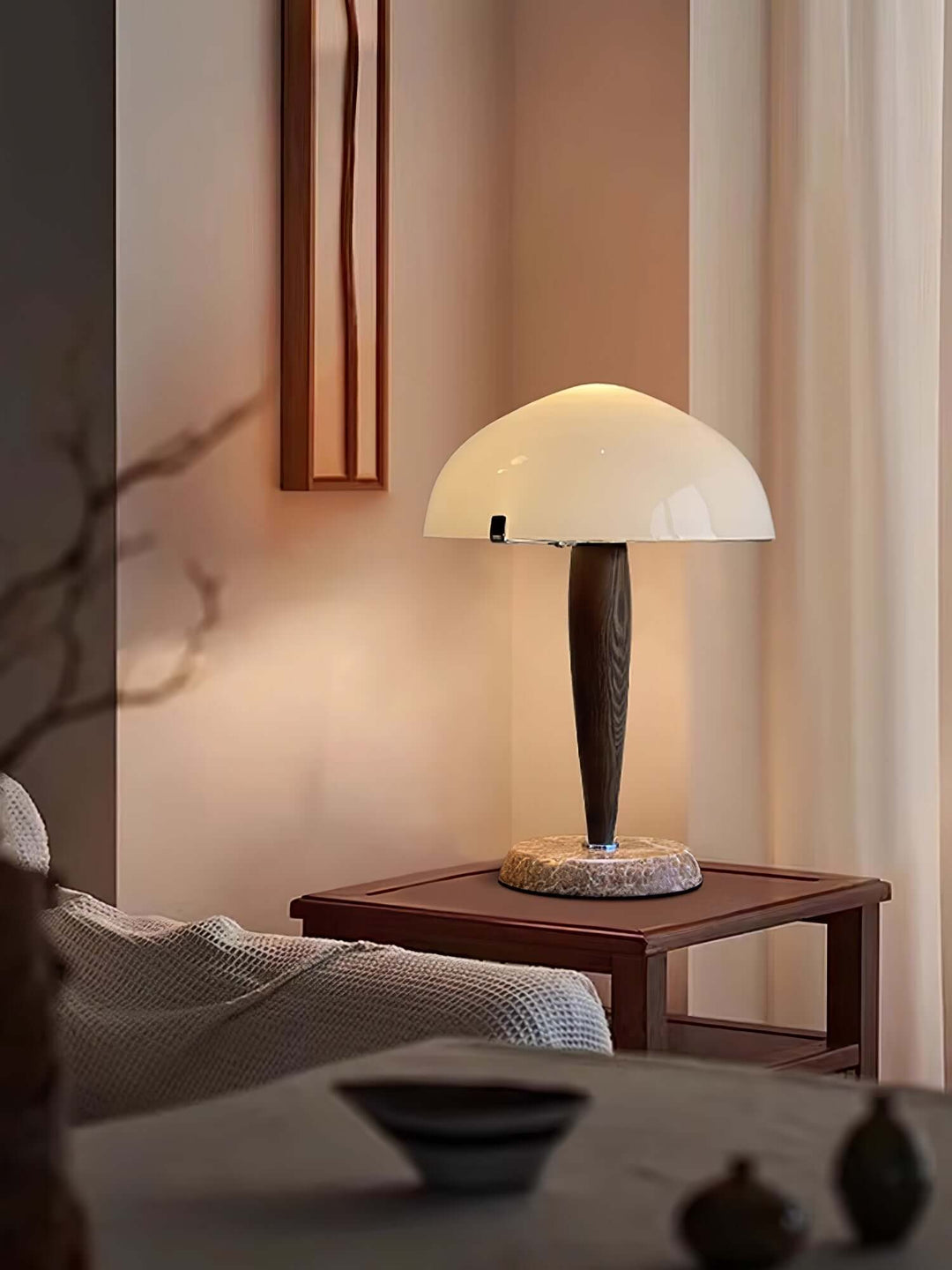 Elegant Glass & Wood Table Lamp