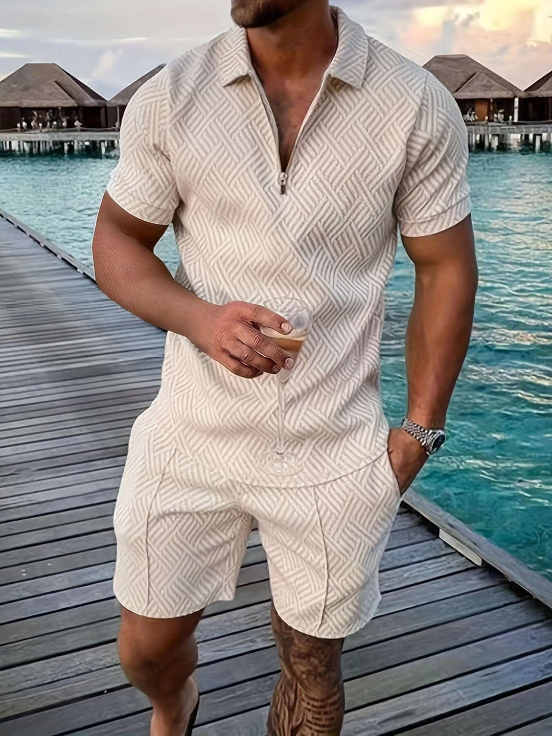 Men's Geometric Print Summer Set