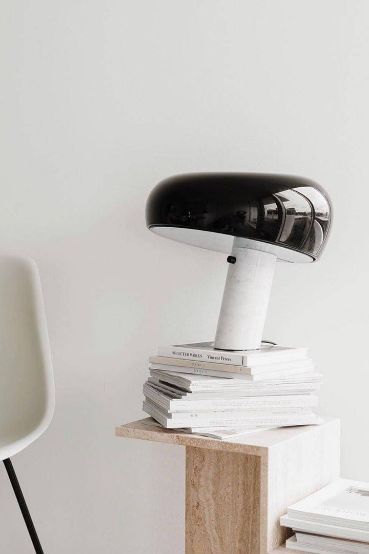 Carrara Marble Table Lamp with Glazed Metal Reflector